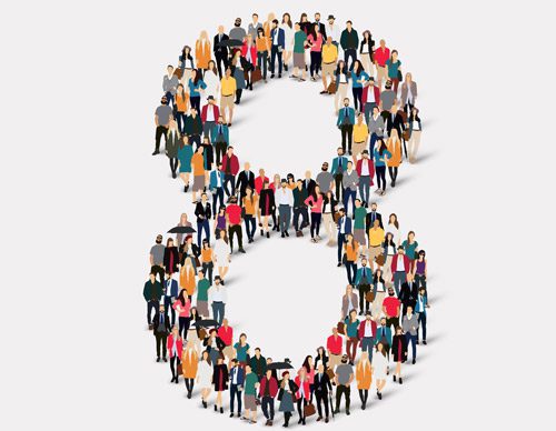 illustration of the number eight made up of people standing in formation - addicted parents