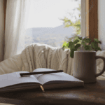An open journal on a desk.