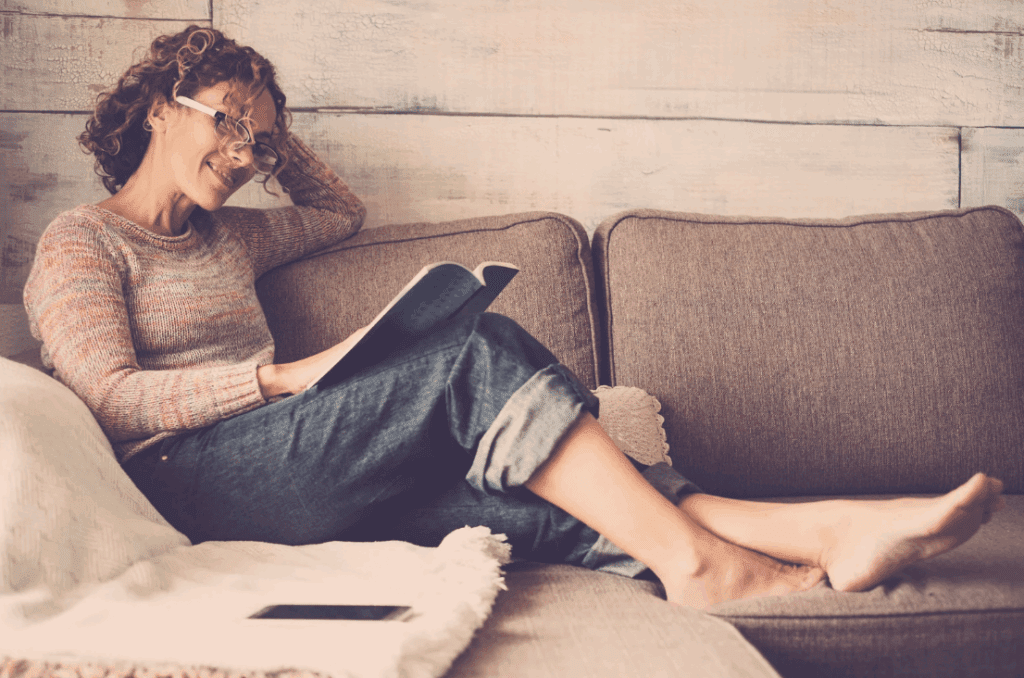 A woman reading a book.