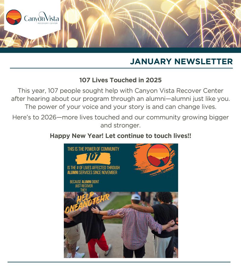Canyon Vista Recovery Center January 2026 Alumni Newsletter